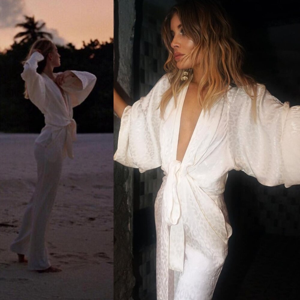 Rat & Boa Bianco Kimono Jumpsuit Satin White Animal Print Wide Leg Size XS - Picture 11 of 12